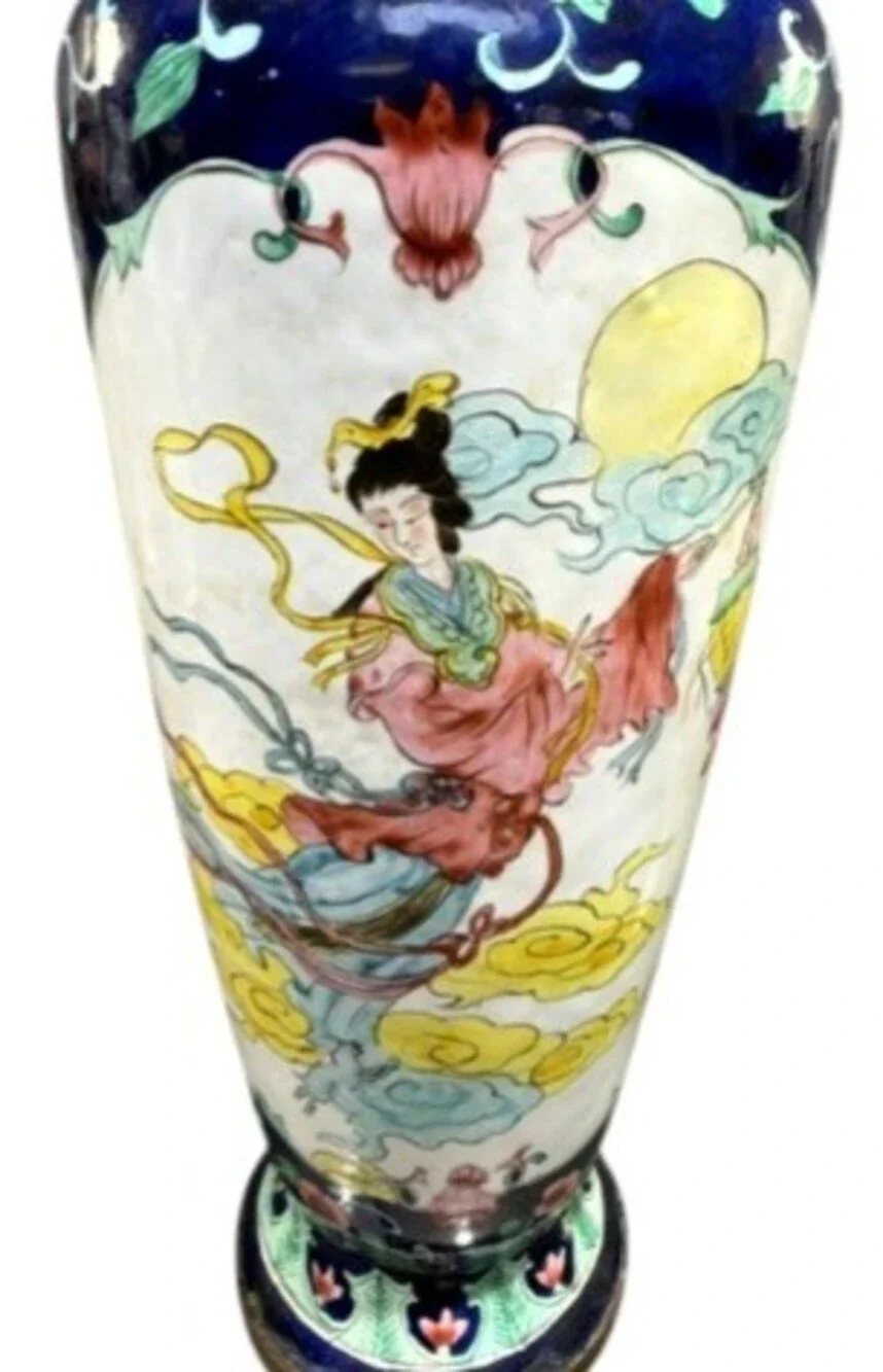 Vintage Chinese Cloisonne Enamel Celestial Maiden Feitian Vase 12